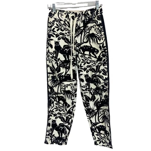 Maeve Anthropologie Women XS Floral Pant Panther Cat Black Cream Boho Tapered - Picture 1 of 10