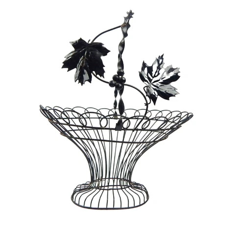 Black Wire Pedestal Basket with Ivy Leaves and Twisted Handle 11 X 13 inches Cover
