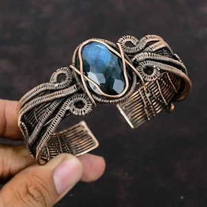Labradorite Copper Gift For Briedsmaid Wire Wrapped Adjustable Cuff - Picture 1 of 7