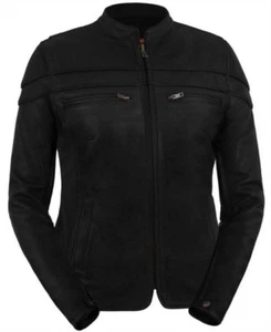 True Element Damen Premium Leder belüftete Leder Motorradjacke (XS-3XL) - Bild 1 von 8
