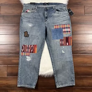 Lauren Ralph Lauren Size 18 W Patchwork Relaxed Tapered Denim Jeans - Picture 1 of 13