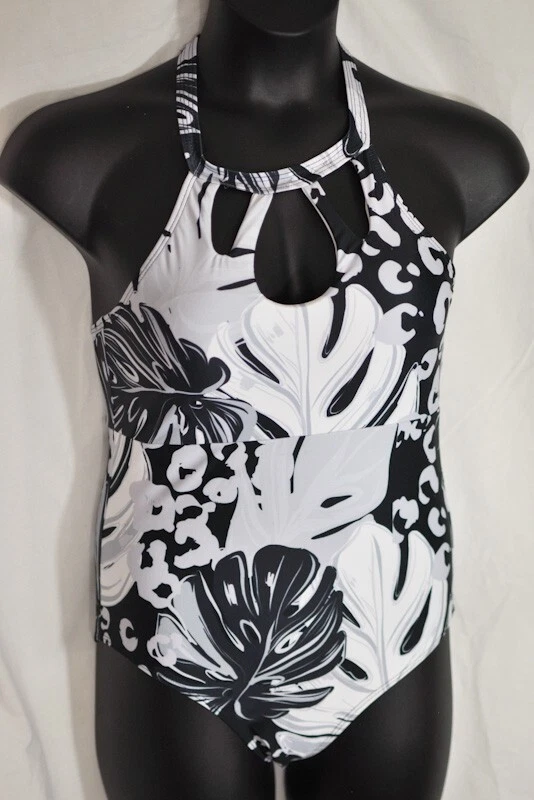 Mujer Sexy Halter Estilo Tirantes Una Pieza Traje De Baño Talla X Grande Negro, Gris Foto 1 de 4