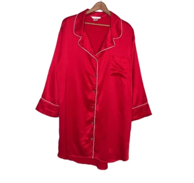 Camisa de pijama Natori Private Luxuries grande L roja satinada sedosa para dormir de noche Foto 1 de 3
