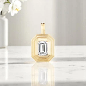 14k Solid Gold IGI Certified 1CTW Emerald Cut Lab Grown Diamond Set Pendant - Picture 1 of 5