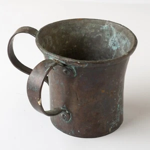 Antiker Judaica Ritual 2 Henkel Kupfer Waschbecher, Schwalbenschwanzverbindungen - Bild 1 von 10