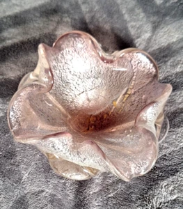 Vintage Hand Blown Italian Art Glass Murano Gold Aventurine Dish 15.5cm wide - Picture 1 of 6
