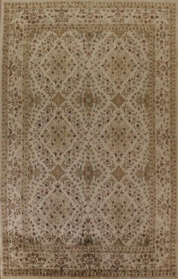 Transitional Floral Agra Area Rug 10x14 Hand-tufted Wool Large Beige Carpet - Image 1 of 4