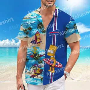 Buffalo Team Billss Hawaiian Shirt, Bart Simpson, Tropical Fun for Fans - Picture 1 of 3