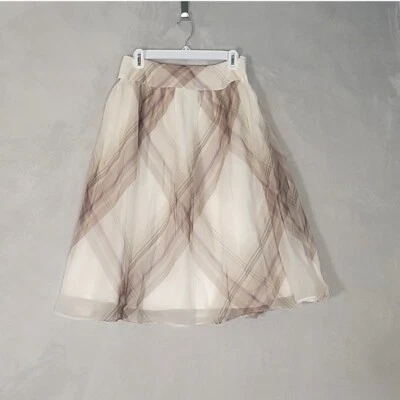 Talbot's Plaid SILK Flowy A-line Midi Skirt Sz 6 Organza Old Money - Image 1 of 4