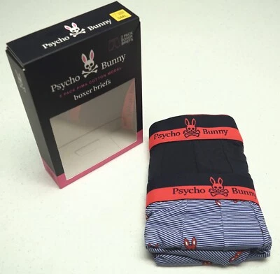Psycho Bunny Boxer Briefs Pack of 2 Underwear Navy Blue Striped Pima Blend $48 - Image 1 of 2