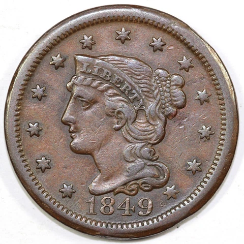 1849 1c N-8 Braided Hair Large Cent Cover