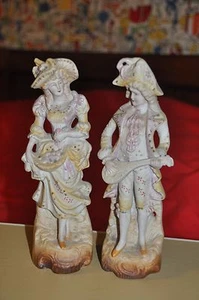  Juego de estatuillas de pareja de cortejo de helechos japoneses pintadas a mano de colección. - Imagen 1 de 3