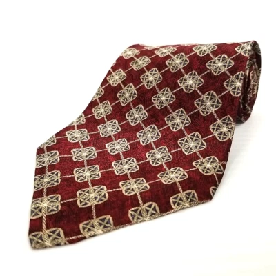 Corbata de seda estampada con patrón geométrico rojo de lujo puritana de colección 56" x 3,75" Foto 1 de 4