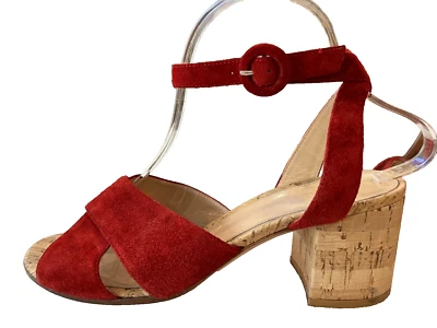 Zapatos de salón Gianvito Rossi de gamuza entrecruzados tacón de corcho sandalia correa gamuza ROJO talla 39 Foto 1 de 4