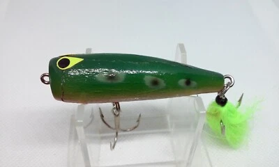Vintage Wood Green spotted Frog 2 1/2" Popper Topwater/Surface 1/4oz Fishin Lure - Image 1 of 4