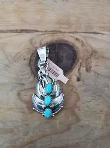 Navajo Leaf Pendant; Turquoise set in Sterling Silver - Picture 1 of 1
