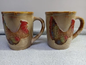 Set Of 2 Vintage Otagiri Style Colorful Rooster Coffee Mugs~ 8 Oz. - Picture 1 of 4