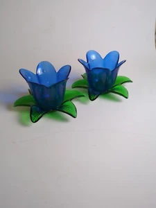 Pair of Italian Tulip- Shaped, Glass Candle Holders, 4" Tall, Pre-owned - Picture 1 of 6