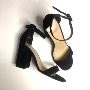 Womens Black Suede New Look Block Wedge Heels Ankle Buckle Strap Size 7 - Picture 1 of 6