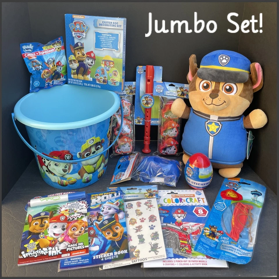 狗狗巡逻队:Lg桶,复活节彩蛋染料套件,14 英寸鱿鱼糖,玩具,零食夹 — 第 1/4 张图片