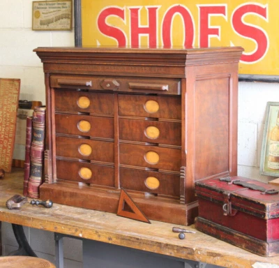 19th Century Antique Ambergs Walnut Ephemera Paper File Cabinet Vtg Drawers - Image 1 of 4