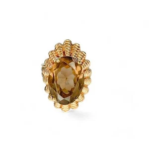 14k Yellow Gold Oval Brown Topaz Ring 5.5 US - Picture 1 of 5