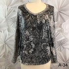 B.L.E.U. Womens Sz Ps Sheer Ruffled Batwings Boho Blouse Gray Black Sequins