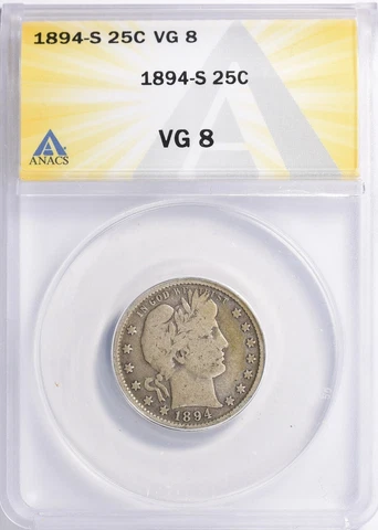 1894-S BARBER QUARTER ANACS VG8 Cover