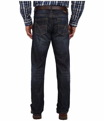 Stetson Jeans 1312 Modern Fit Funky X Back Cowboy Blue Distressed Bootleg Relax - Image 1 of 4