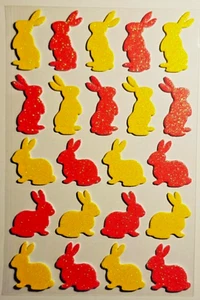 Ostern - gelb, rosa glitzernde Osterhasen - 1 Bogen 22 Aufkleber - Sticker Set - Bild 1 von 3