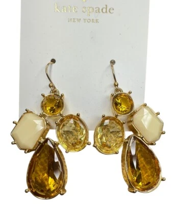 Brincos pendurados em gota de cristal Kate Spade NY concurso formatura ouro 14k preenchimento novo - Imagem 1 de 4