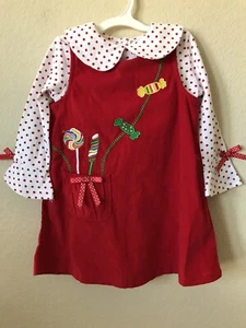 Blueberi Boulevard Candy Bows Polka Dots Long Sleeve Corduroy Girls Dress Set 2T - Picture 1 of 4