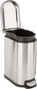 Compact trash can with lid and soft close foot pedal, brushed stainless steel - Picture 1 of 6