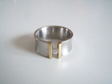 Bequemer A*D Edelstahl,Steel Ring m. vergoldetem Mittelteil & klarem Stein Gr.56