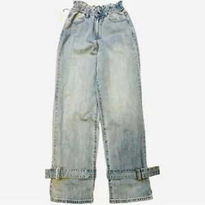 Borsa di carta Weworewhat nuova con etichette fibbia alta cinghie orli lavaggio chiaro jeans boho 26 - Foto 1 di 6