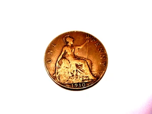 1910 Great Britain One Penny King George V Large Cent England bronze coin - Picture 1 of 2