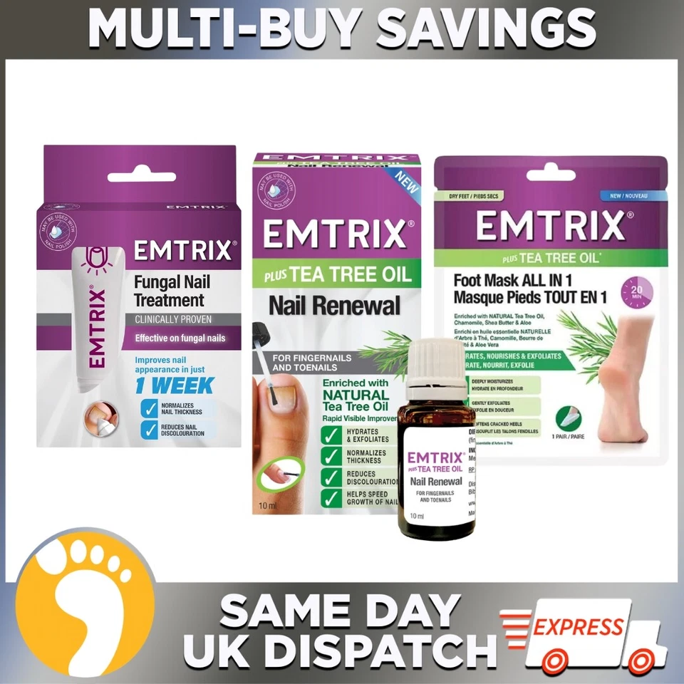 Emtrix Trio - Trattamento Unghie Funghi - Olio Rinnovamento Unghie Tea Tree - Maschera Piedi - Immagine 1 di 1