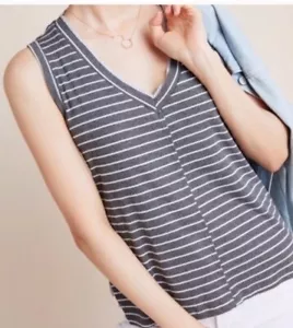 NWT Anthropologie Vail Tank Top Striped V Neck Sleeveless Womens Gray XL - Picture 1 of 4
