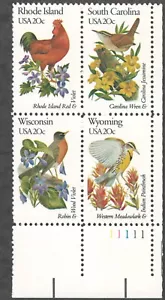US. Edición State Birds & Flowers. Bloque de placas de 4. MNH. 1982 - Imagen 1 de 1
