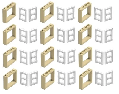 ☀️LEGO NOVO 12x Tan 1x4x3 JANELAS Painel Branco CASA DA CIDADE CIDADE - Imagem 1 de 3