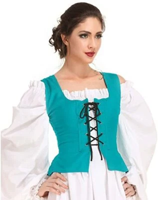 Corpiño Medieval Mujer Pirata Renacimiento Disfraz Cosplay Reversible Campesino Top Foto 1 de 4