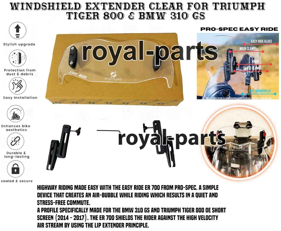 WINDSHIELD EXTENDER CLEAR FIT FOR TRIUMPH TIGER 800 & BMW 310 GS - Image 1 of 4
