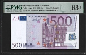 European Union/Austria 500 Euro 2002 PMG 63 EPQ UNC Pick #19An Series Prefix "N" - Imagen 1 de 4