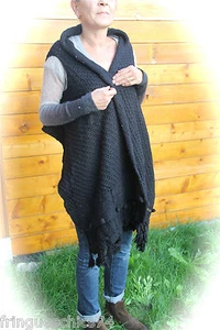 gilet châle laine noir hiver MC PLANET neuf étiquette *HAUT DE GAMME* VAL 150€ - Picture 1 of 3