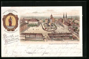 Lithographie Altötting, Marktplatz mit Gasthaus von Adolf Steiner und Kirche, W  - Picture 1 of 2