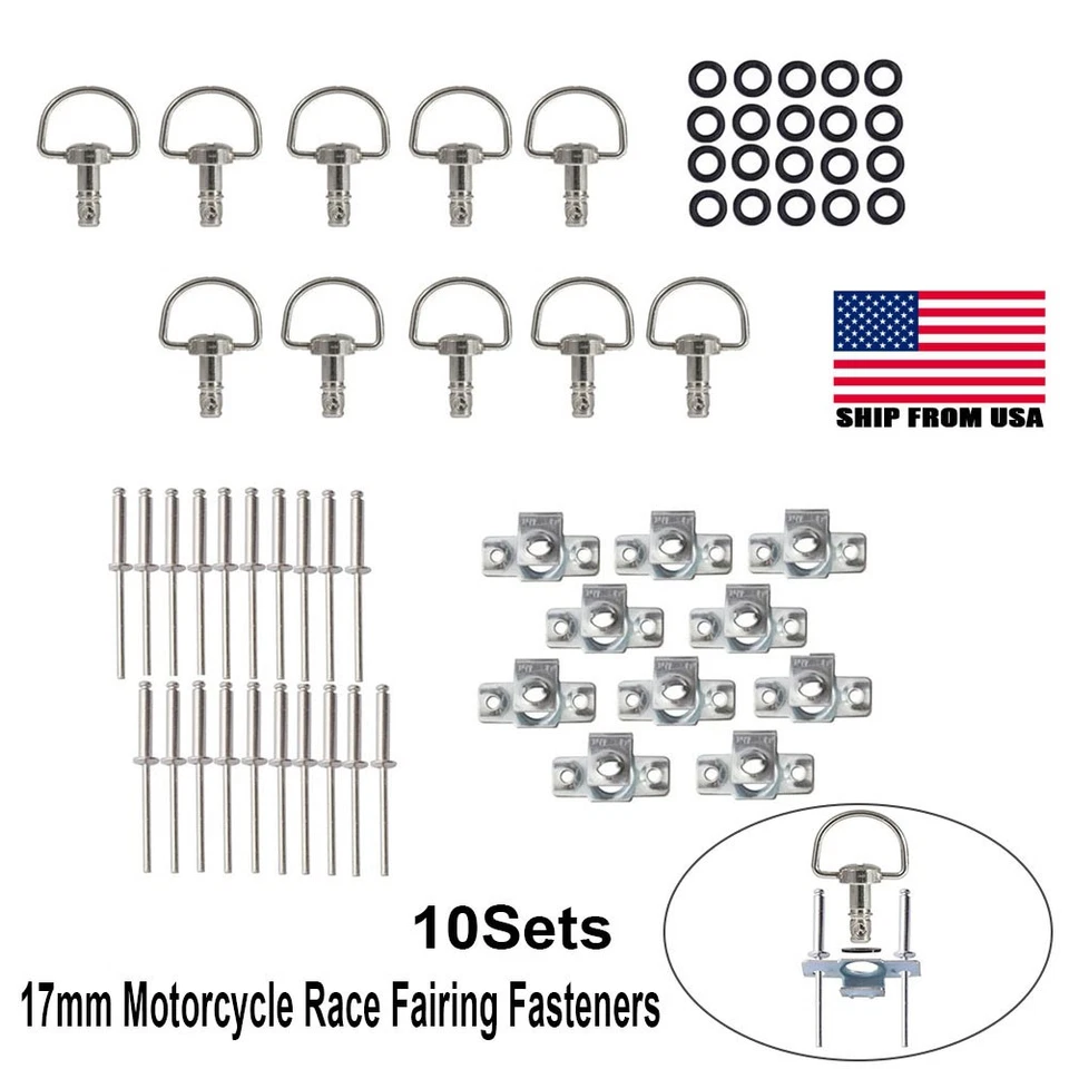 17mm Universal Race Fairing Fasteners Quick Release D-RING 1/4 Turn Rivet  - Image 1 of 4