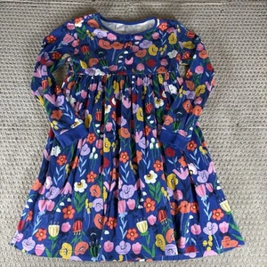 Hanna Andersson Floral Print Day Play Dress Sz 140 6 8/10 Deep Blue Sea Pockets - Picture 1 of 8