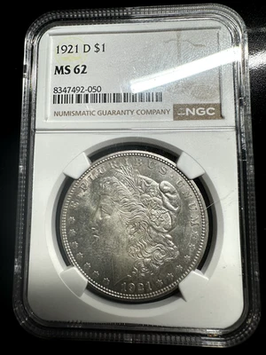 1921 D morgan silver dollar graded MS62 by NGC 90% silver uncirculated - Image 1 of 2