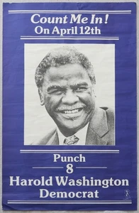 Vintage 1980s Chicago Mayor Harold Washington Political Campaign Poster 22” - Picture 1 of 3