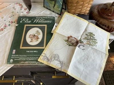 Elsa Williams Counted Cross Stitch Picture Kit The Old Mill #2065-STARTED - Image 1 of 3